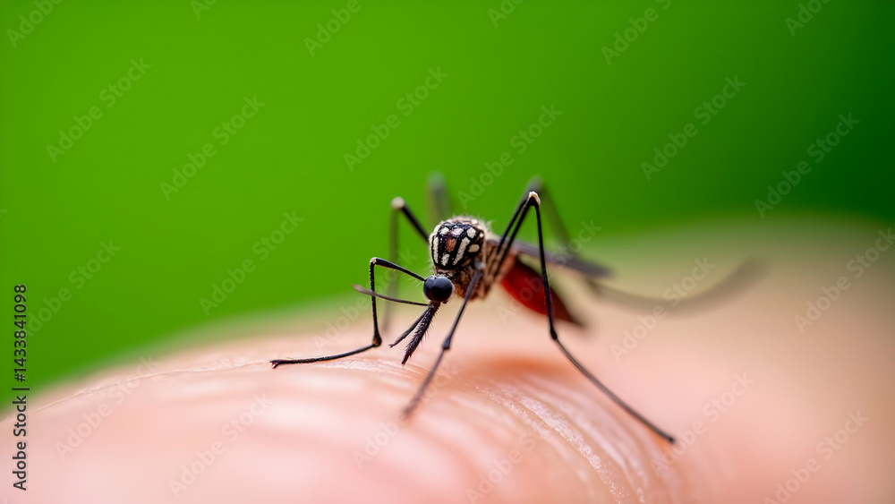 Fototapeta premium Mosquito Feeding on Skin A Vector for Disease