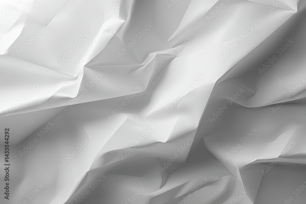 Obraz premium Crumpled white paper background with soft natural shadow, minimalist design and clean texture, top-down view for creative use
