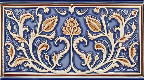 Traditional Isfahani star and medallion pattern with sapphire blue, terracotta, and cream accents, rendered in high-definition with soft shadows and a smooth ceramic finish