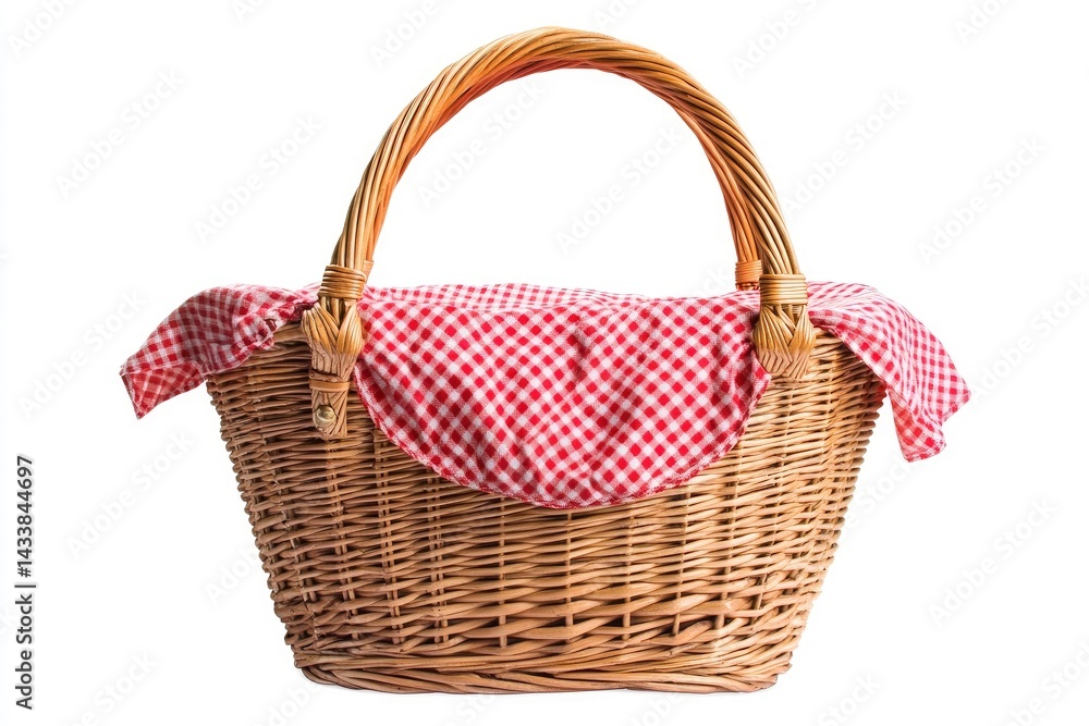 Wicker Basket with Gingham Cloth Wicker Basket with Gingham Cloth