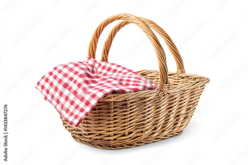 Wicker Basket with Red Checkered Cloth Wicker Basket with Red Checkered Cloth