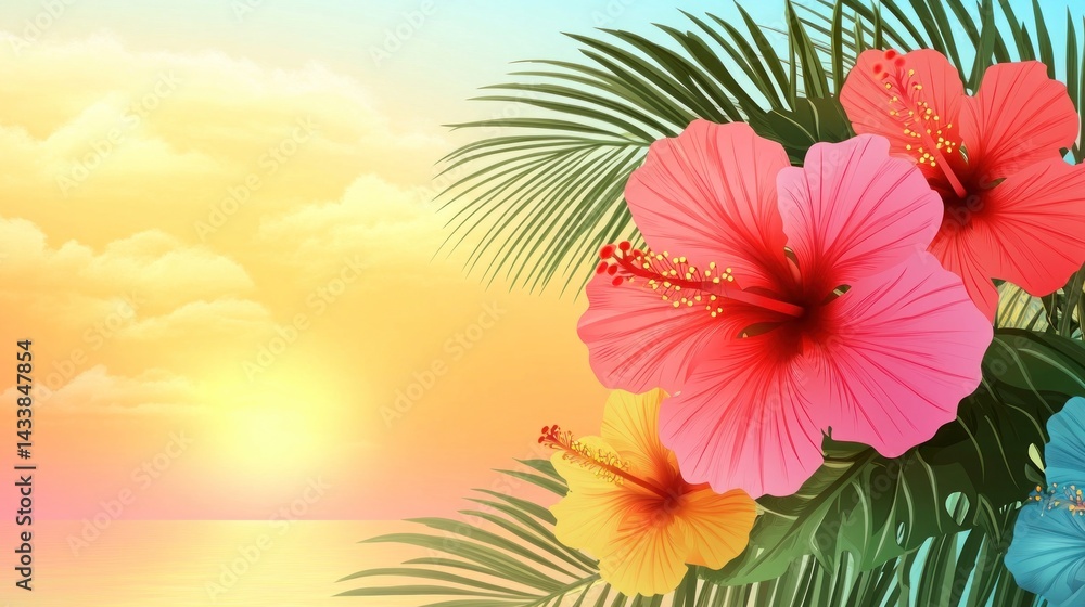 Fototapeta premium Vibrant hibiscus flowers at sunset