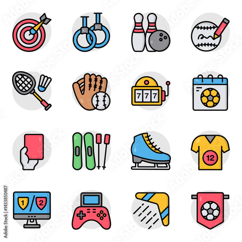 Set of Sports Tools Flat Icons 