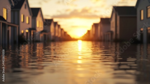 Wallpaper Mural Inundation disasters and flooding impacting homes urban area natural event sunset view community resilience Torontodigital.ca