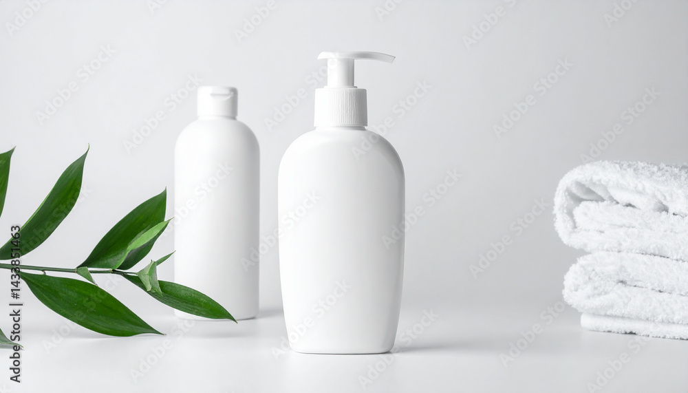 White shampoo bottle. Shower gel or soap. Cosmetic product for body or hair. Mock-up.