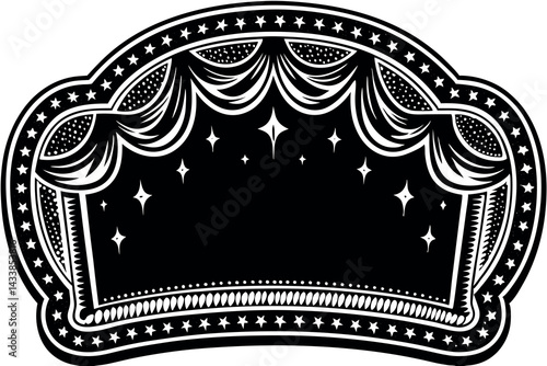 Fancy decorative theater backdrop featuring elegant drapery and stars at a nighttime event