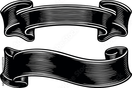Elegant black ribbon banners suitable for decorative purposes in design projects and crafts