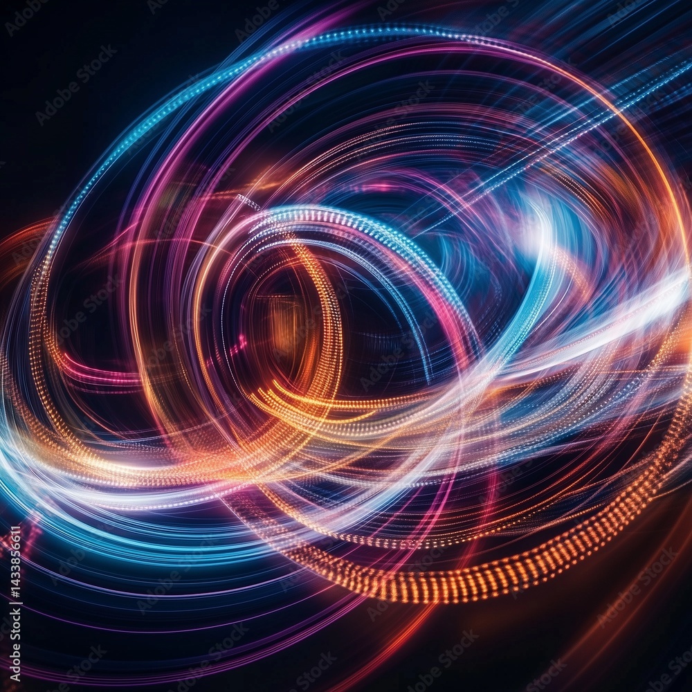 Neon Abstract Light Painting on Dark Background Neon Abstract Light Painting on Dark Background