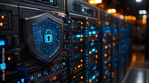 Secure data center server rack with digital shield.