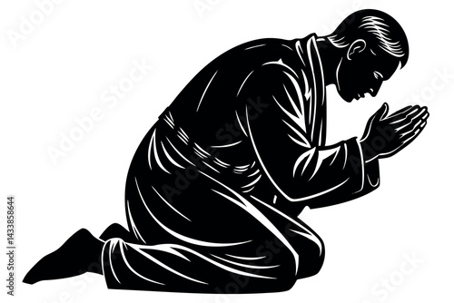 Man kneeling in prayer, showing reverence in a moment of reflection and spirituality