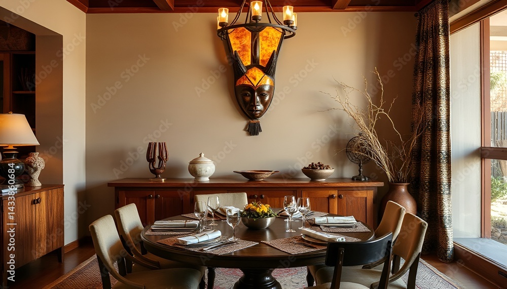 African style dining room with intricate decor and warm ambience