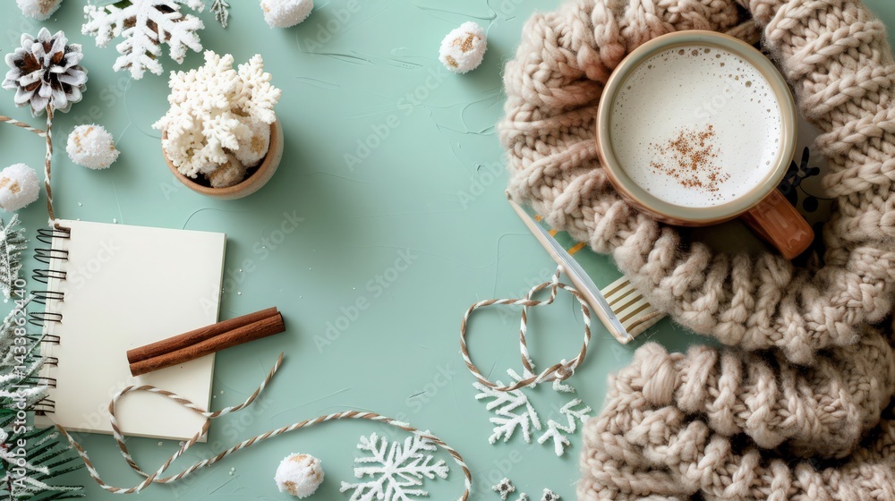 Fototapeta premium a cozy winter flat-lay with hot cocoa