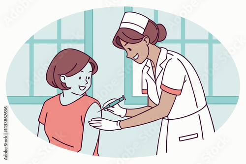 Nurse administers vaccine to patient in clinic during daytime