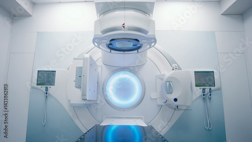 Foto Cancer therapy, state-of-the-art medical linear accelerator in therapeutic oncology