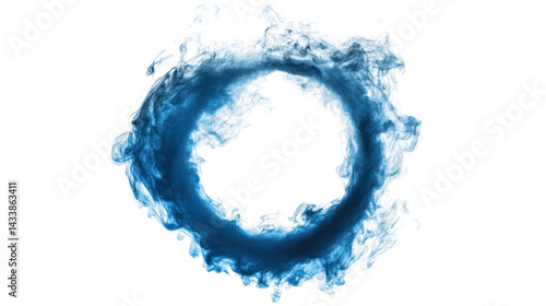 Abstract smoke particle circle isolated on transparent background. Blue smoke particle circle