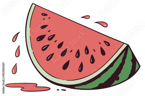 Freshly cut watermelon slice with juicy drips captured in a colorful illustration