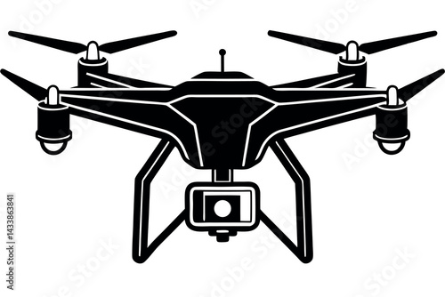 Flying drone captures aerial views over a lush green landscape during bright daylight hours