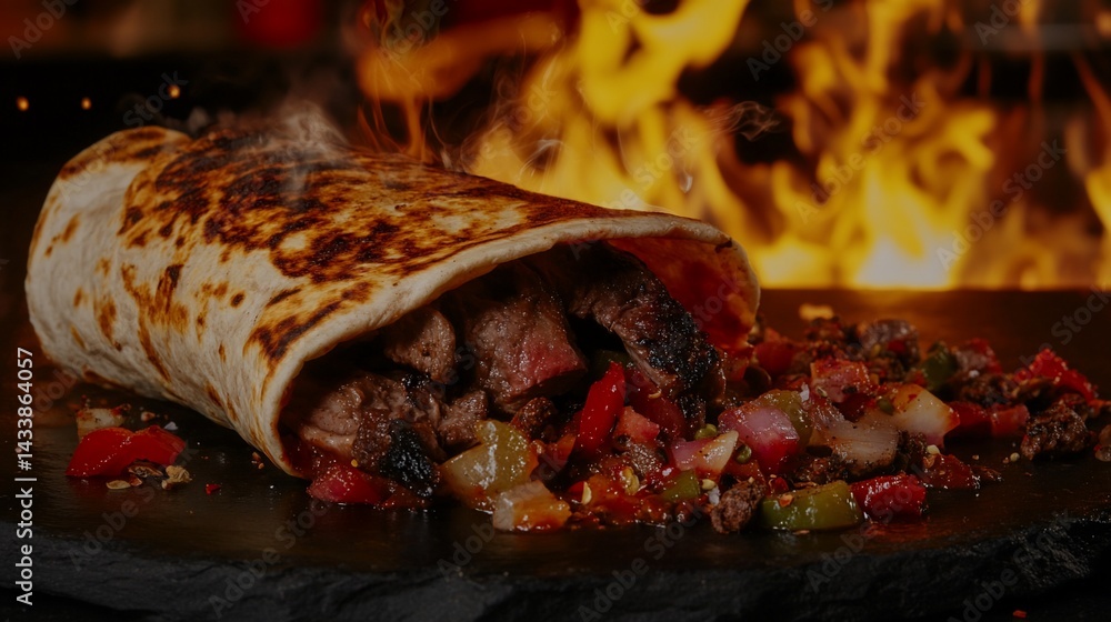 Grilled burrito with fire
