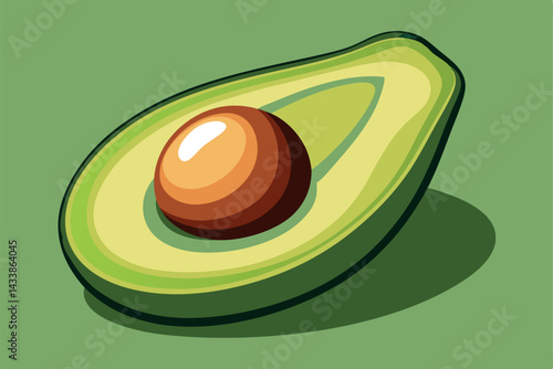 Freshly sliced avocado showcasing smooth green flesh and brown pit on a vibrant green background