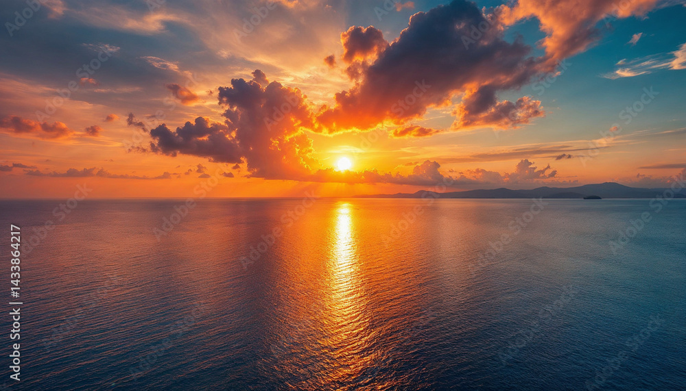 Fototapeta premium Stunning Sunset Over Andaman Sea from Windmill Viewpoint, Phuket Thailand