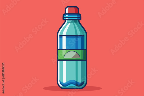 Stylish water bottle design featuring blue and green colors against a vibrant red background