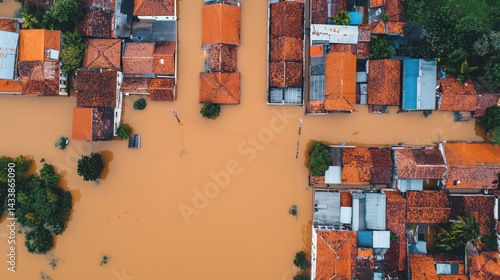 Flooding and inundation disasters impacting urban areas aerial view natural disaster residential environment