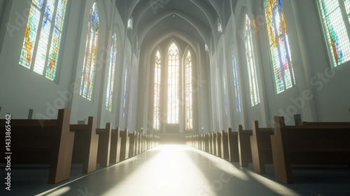 Obraz na płótnie Grand church interior, sunlit aisle w salonie