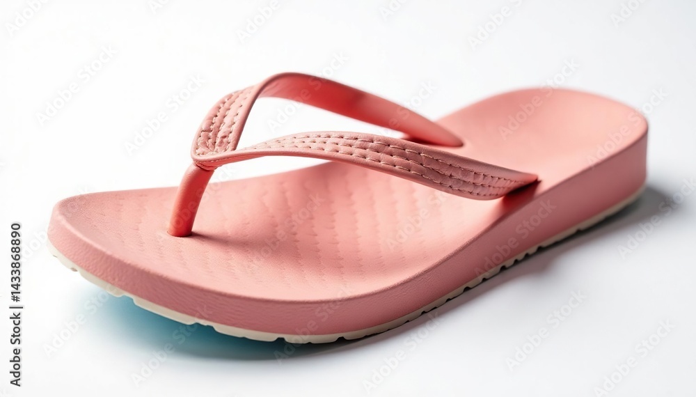 Close-up view of a flip-flop, white background, footwear product, footwear, isolated object Close-up view of a flip-flop, white background, footwear product, footwear, isolated object