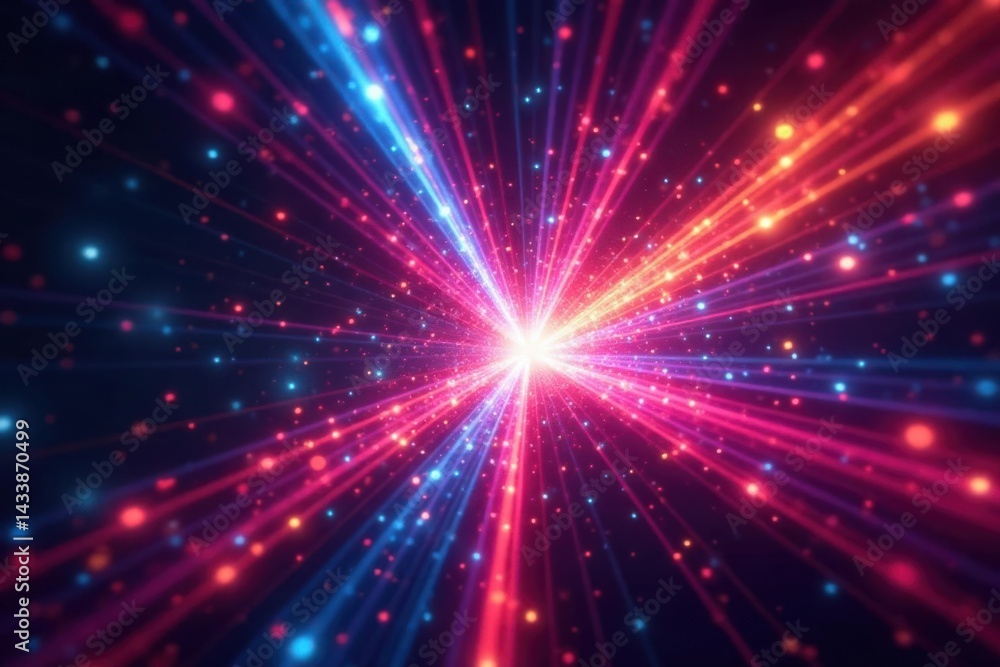Fototapeta premium Kaleidoscopic burst, multicolored light trails , texture, lights