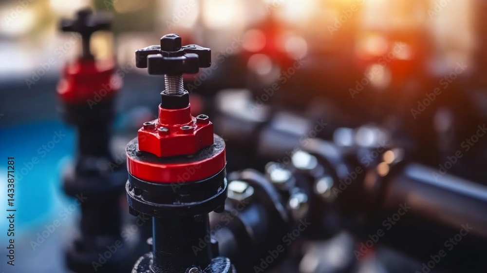 Close-up of industrial piping and valves
