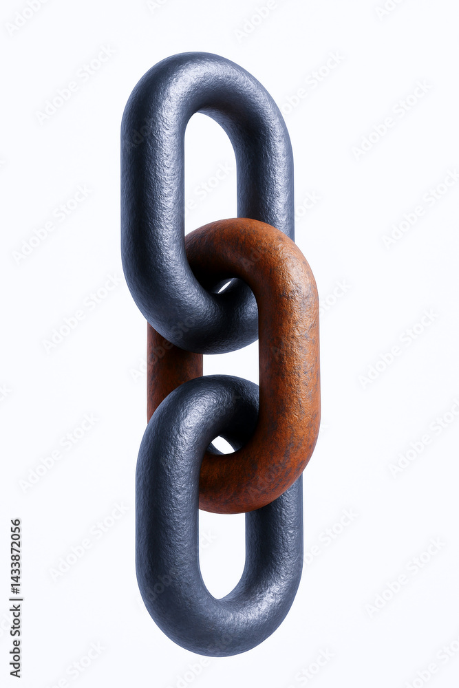 Obraz premium close up of metal chain with one rusty link, symbolizing strength and vulnerability