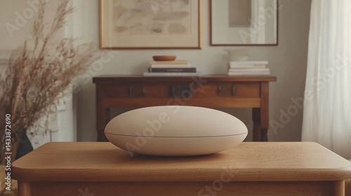 Obraz na płótnie Modern sound device on a wooden table in a light-filled room w salonie