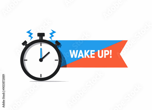 Alarm Clock Rings, "Wake Up!" Banner Graphic