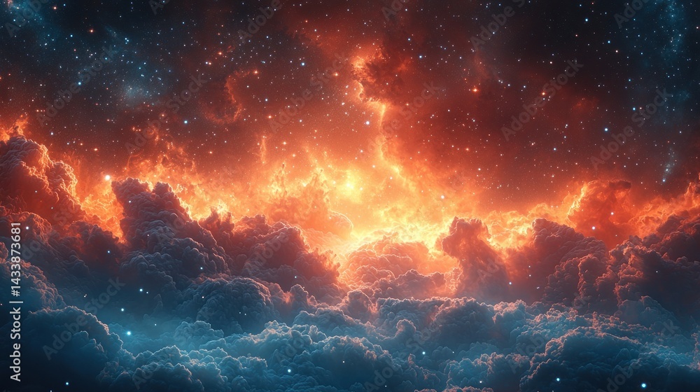 Fiery cosmic clouds ablaze in the void Fiery cosmic clouds ablaze in the void
