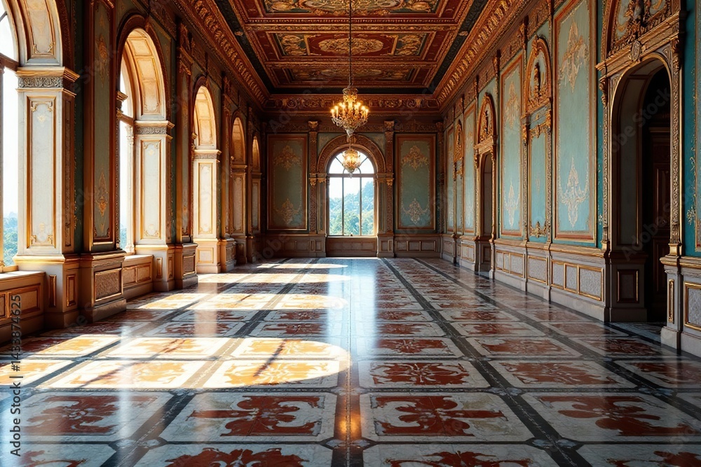 Obraz premium Repeating geometric tile floor in ornate palace, royal, history