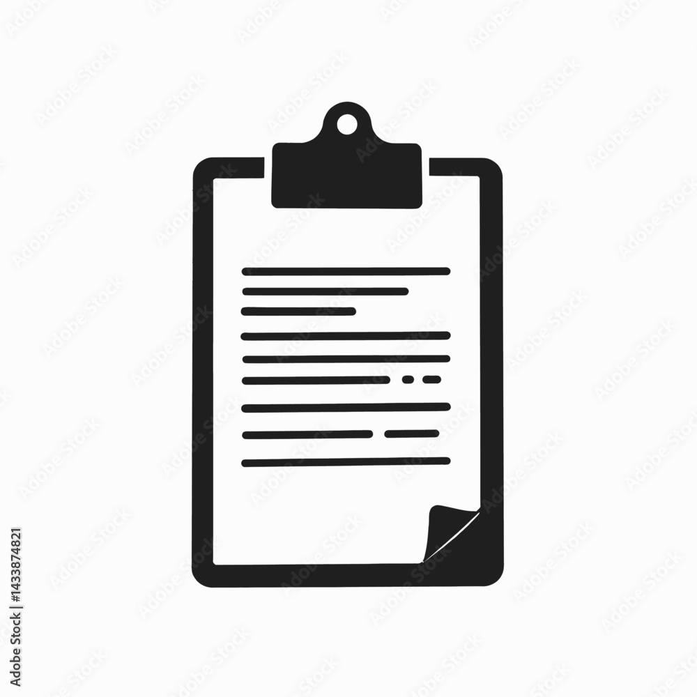 Black clipboard with document and curled corner Black clipboard with document and curled corner