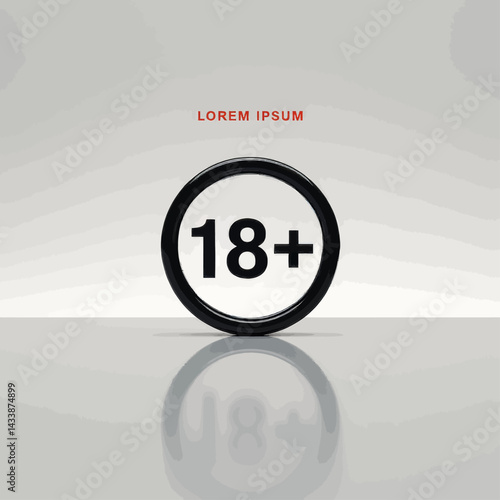 18+ age restriction glossy icon with reflection