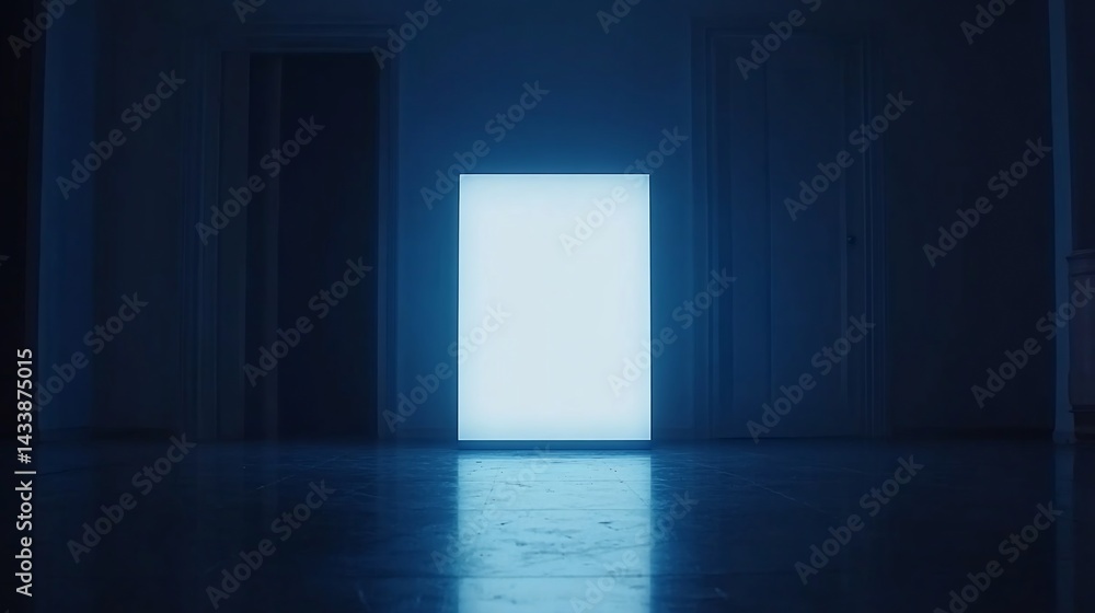 Empty room, glowing light, mystery Empty room, glowing light, mystery