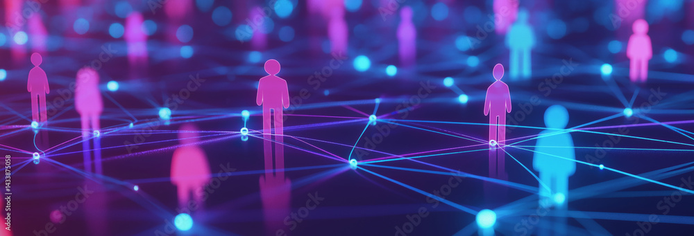 Colorful figures connected by lines illustrating social media networks