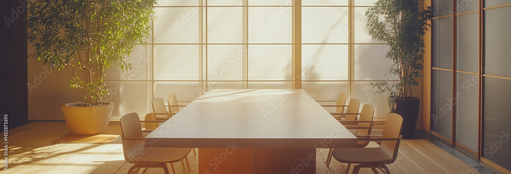 Bright and airy Muji-inspired office with professionals seated in discussion