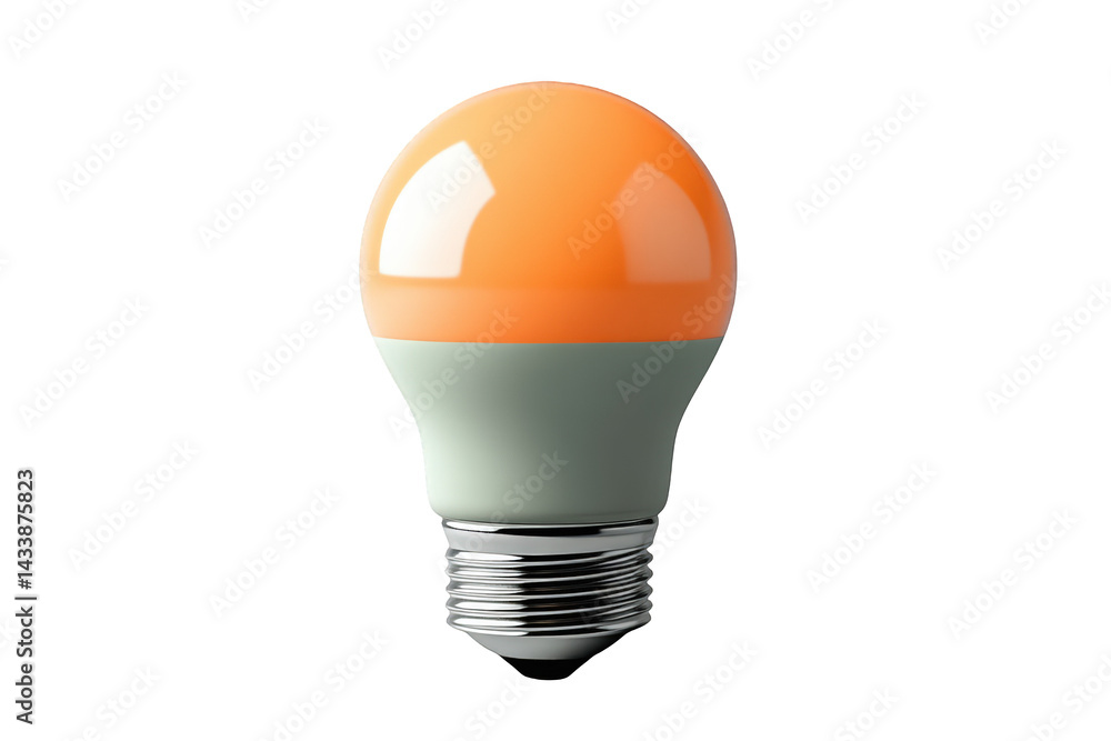 Modern orange and green led light bulb isolated on idea home power decor on transparent background Modern orange and green led light bulb isolated on idea home power decor on transparent background