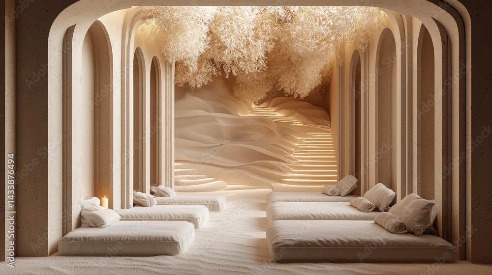 Fototapeta premium Serene Spa Interior with Soft Lighting and Minimalist Design Features