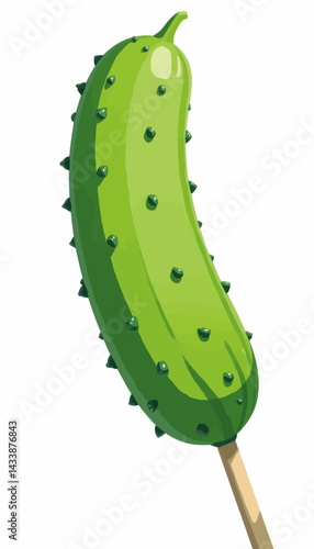 Cartoon Green Pickle on a Stick, Isolated