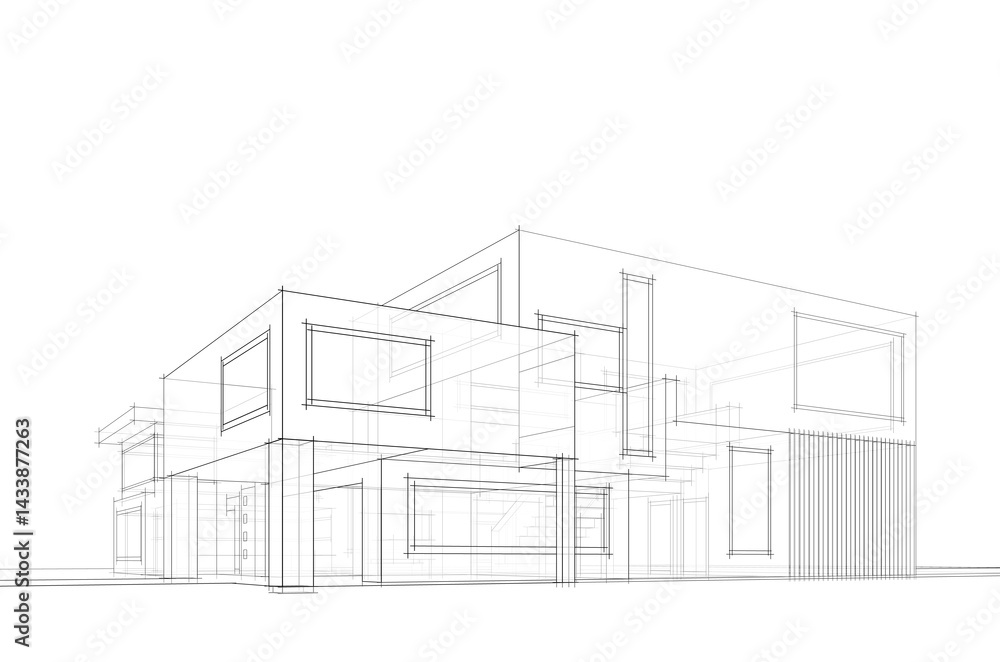Modern building architectural drawing 3d illustration Modern building architectural drawing 3d illustration