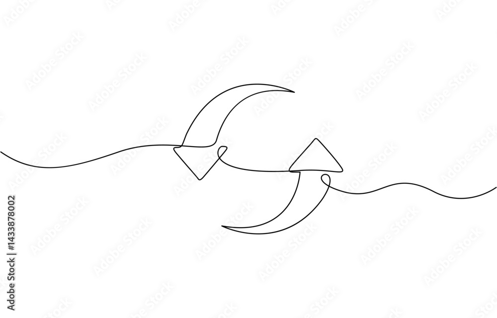 Obraz premium Continuous one line drawing recycling symbol. Recycling linear icon, Round frame with arrows, abstract vector continuous line drawing arrow icon. Premium vector illustration.