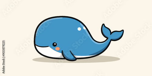 Cute Blue Cartoon Whale with Blush