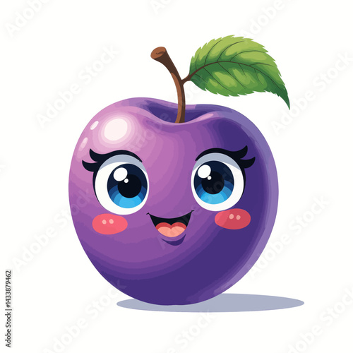 Cute Cartoon Plum with Big Eyes and Rosy Cheeks