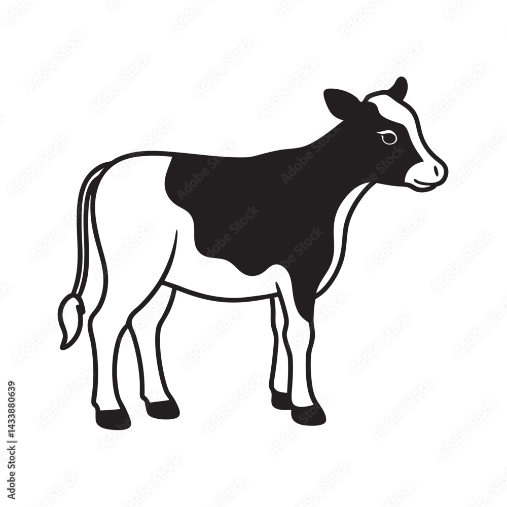 Fototapeta premium Holstein Friesian Calf Silhouette Outline Vector