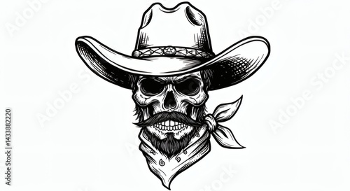 Cowboy skull sketch isolated on white background