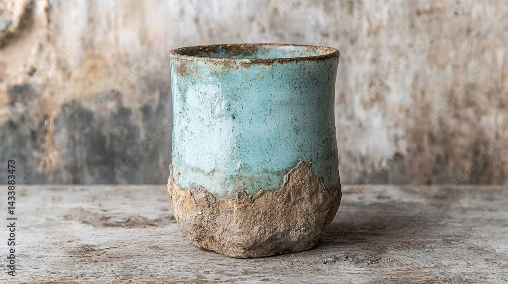 Naklejka premium Rustic ceramic mug with unique texture and earthy color tones
